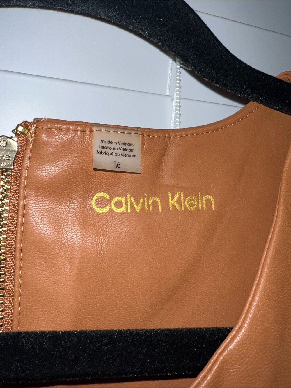 Calvin Klein Tan Faux Leather Sheath Dress - Picture 3 of 4